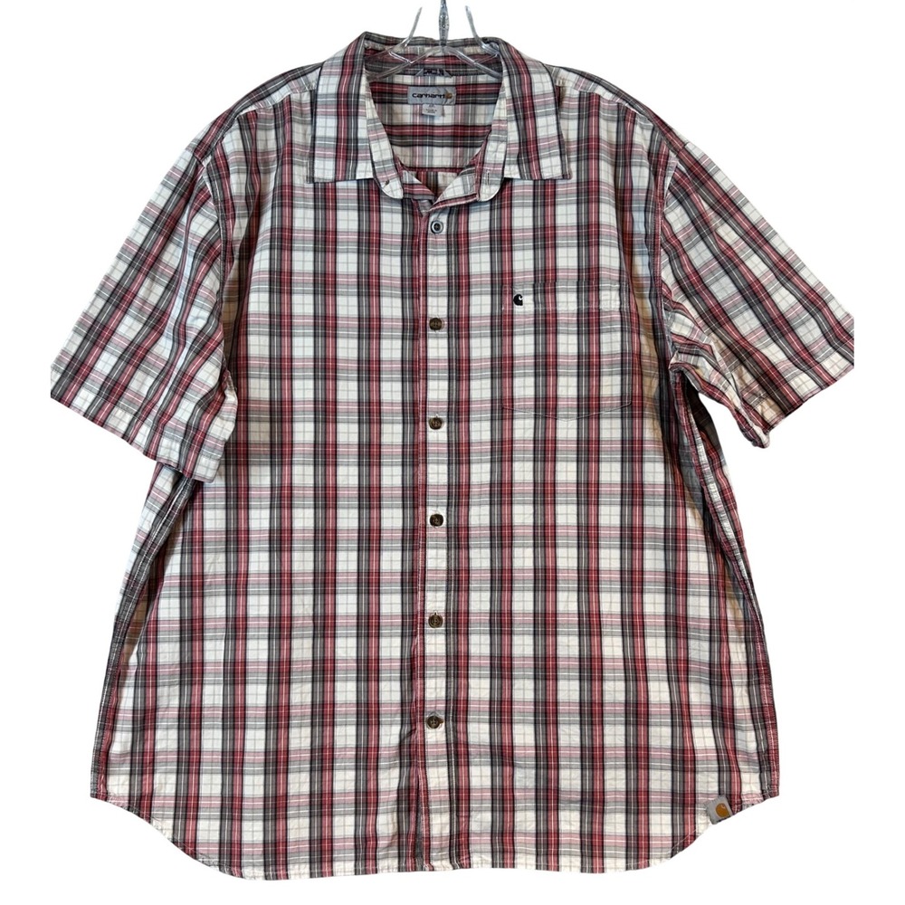 Carhartt Mens Relaxed Fit Plaid Short Sleeve Button Down Shirt 2XL Dad Core Hike
